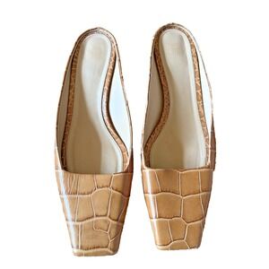 Toteme Croc Embossed Leather Square Toe Mules Kitten Pumps Womens Italy 39 US 9